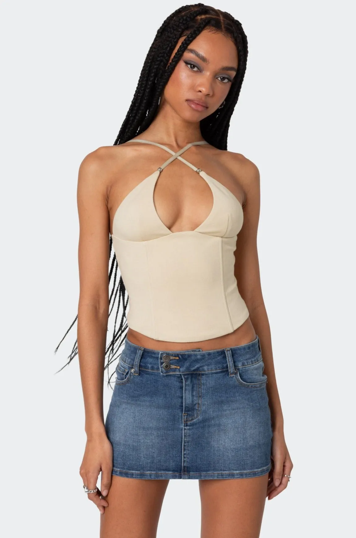 Lou Crossover Beaded Corset sold by Edikted