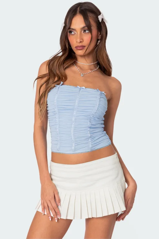 Veronika Ruched Mesh Top sold by Edikted