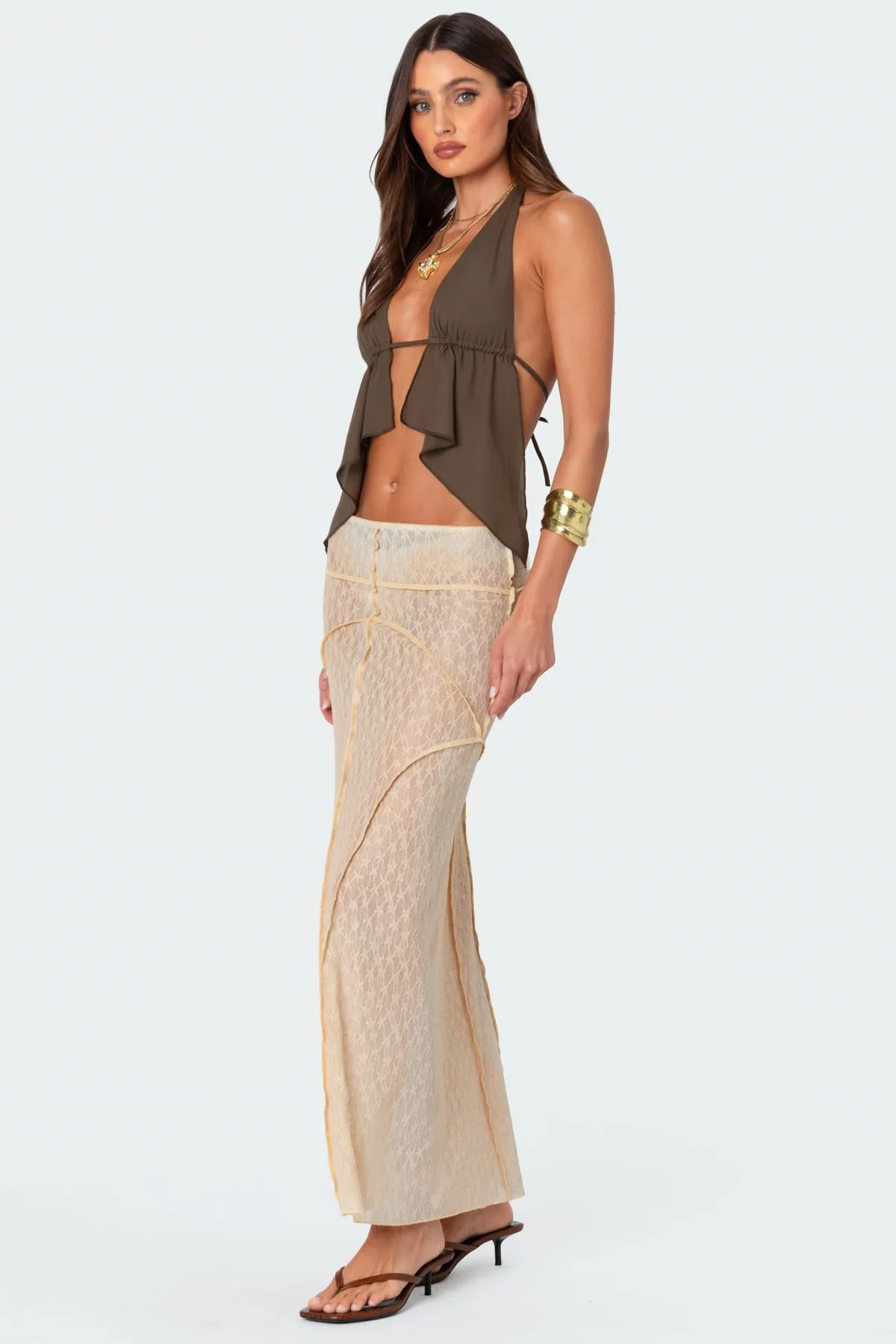 Inside Out Sheer Lace Maxi Skirt sold by Edikted product image thumbnail 4