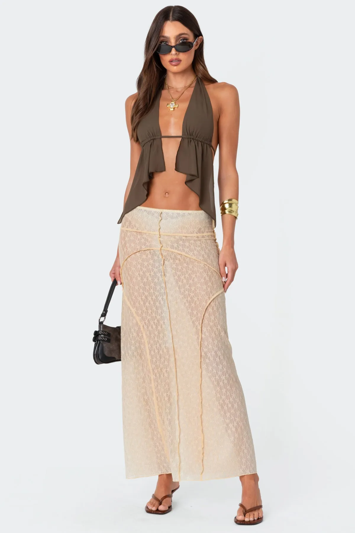 Inside Out Sheer Lace Maxi Skirt sold by Edikted