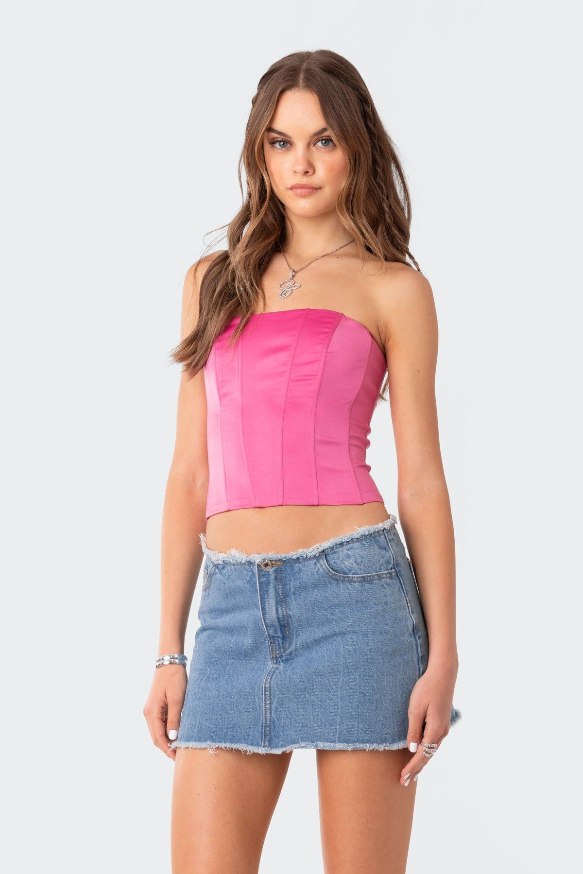 Haylo Satin Lace-Back Corset sold by Edikted product image thumbnail 3