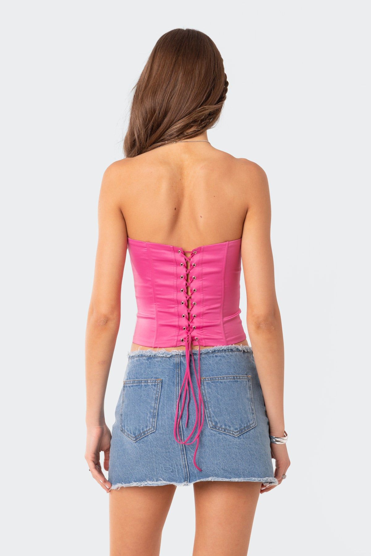 Haylo Satin Lace-Back Corset sold by Edikted product image thumbnail 4