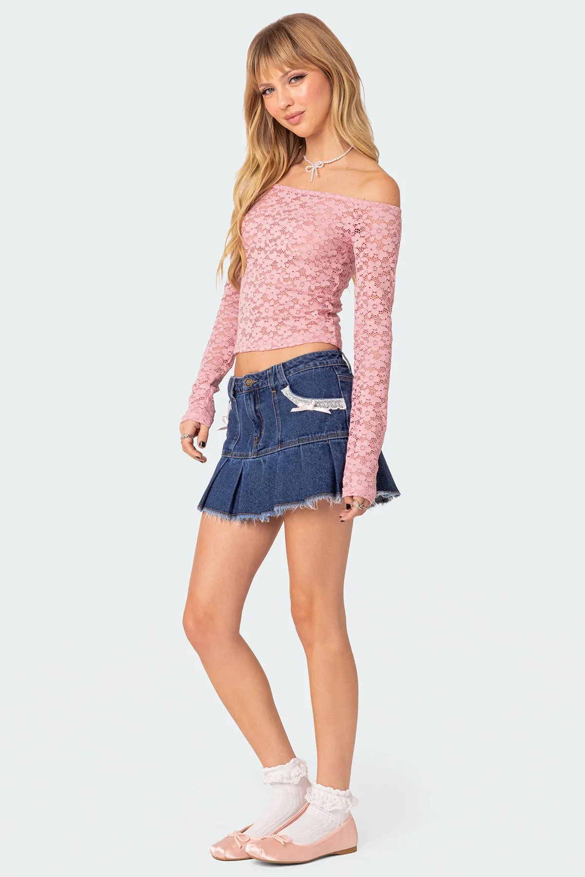 Carolina Off Shoulder Sheer Lace Top sold by Edikted product image thumbnail 5