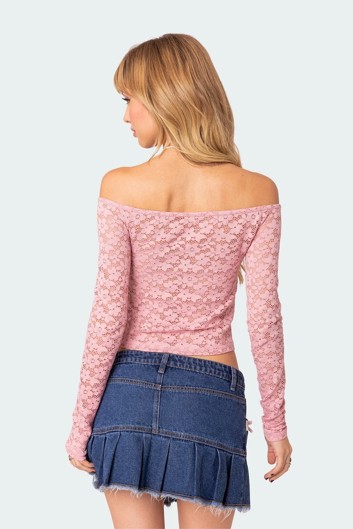 Carolina Off Shoulder Sheer Lace Top sold by Edikted product image thumbnail 4