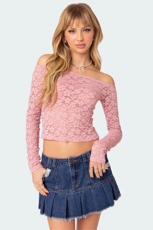 Carolina Off Shoulder Sheer Lace Top sold by Edikted