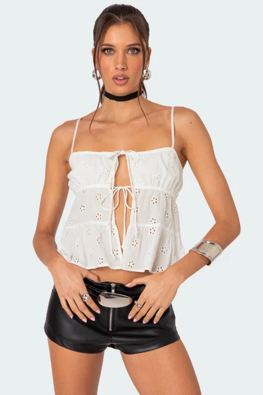 Chelsea Tie Front Eyelet Tank Top sold by Edikted