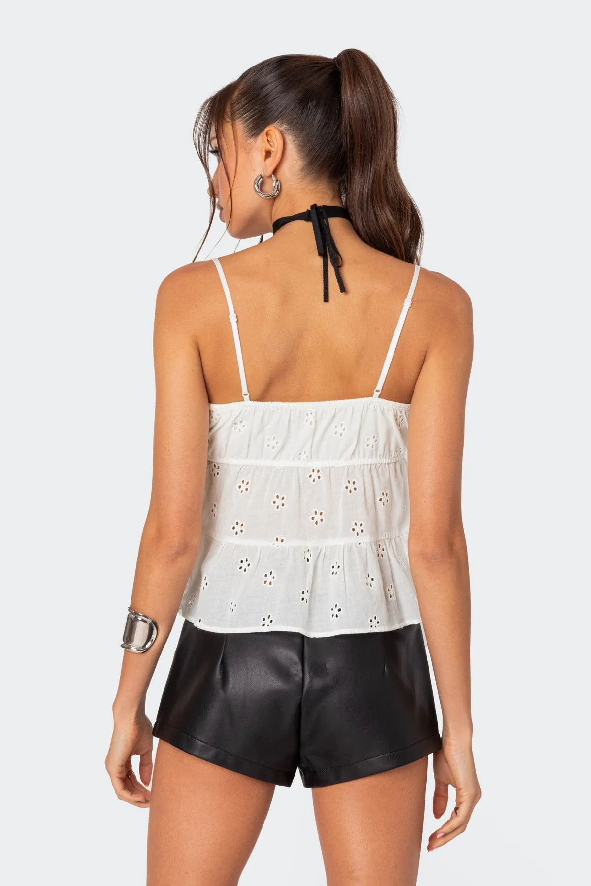 Chelsea Tie Front Eyelet Tank Top sold by Edikted product image thumbnail 4