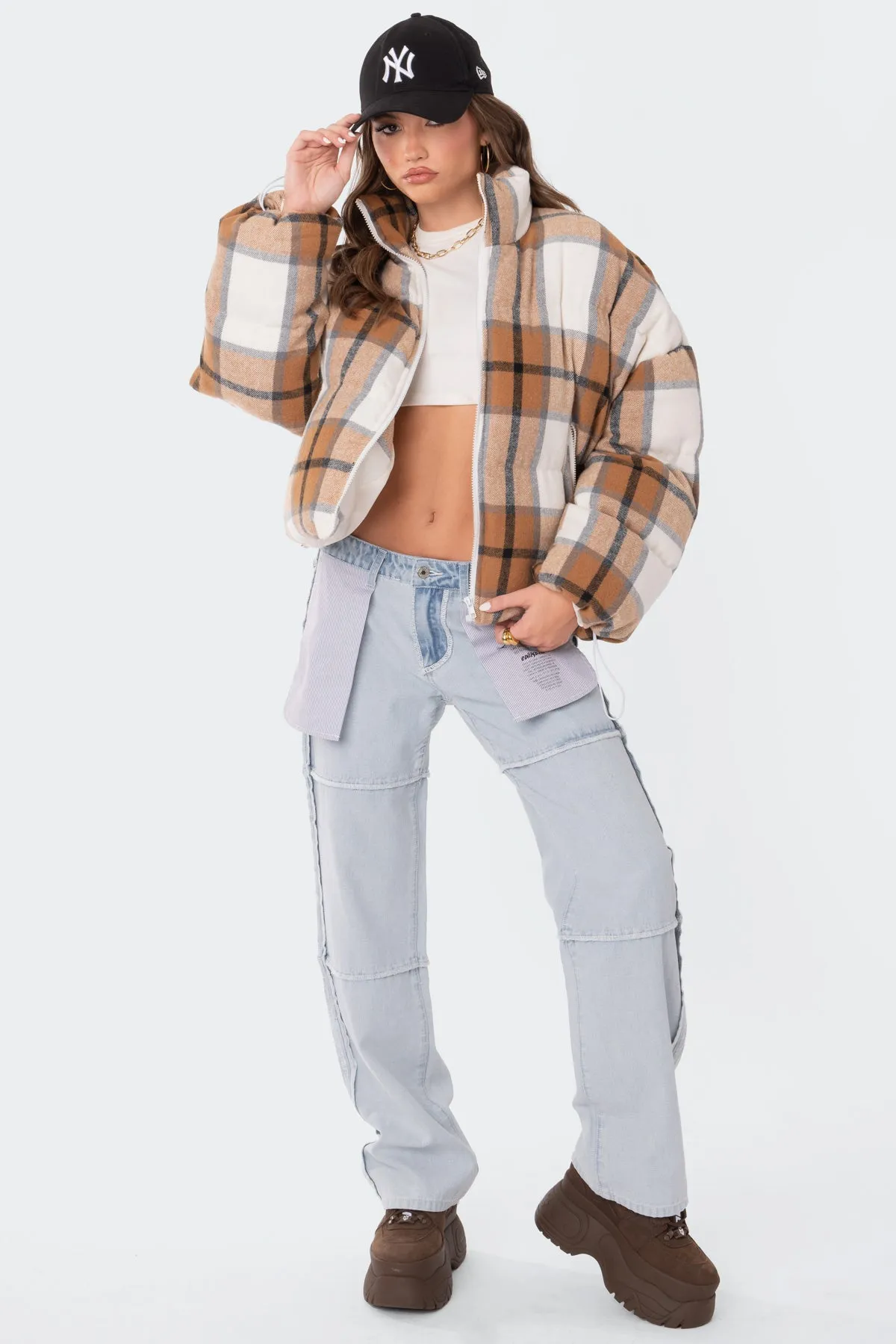 Presley Plaid Oversized Puffer sold by Edikted product image thumbnail 2