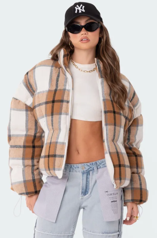 Presley Plaid Oversized Puffer sold by Edikted