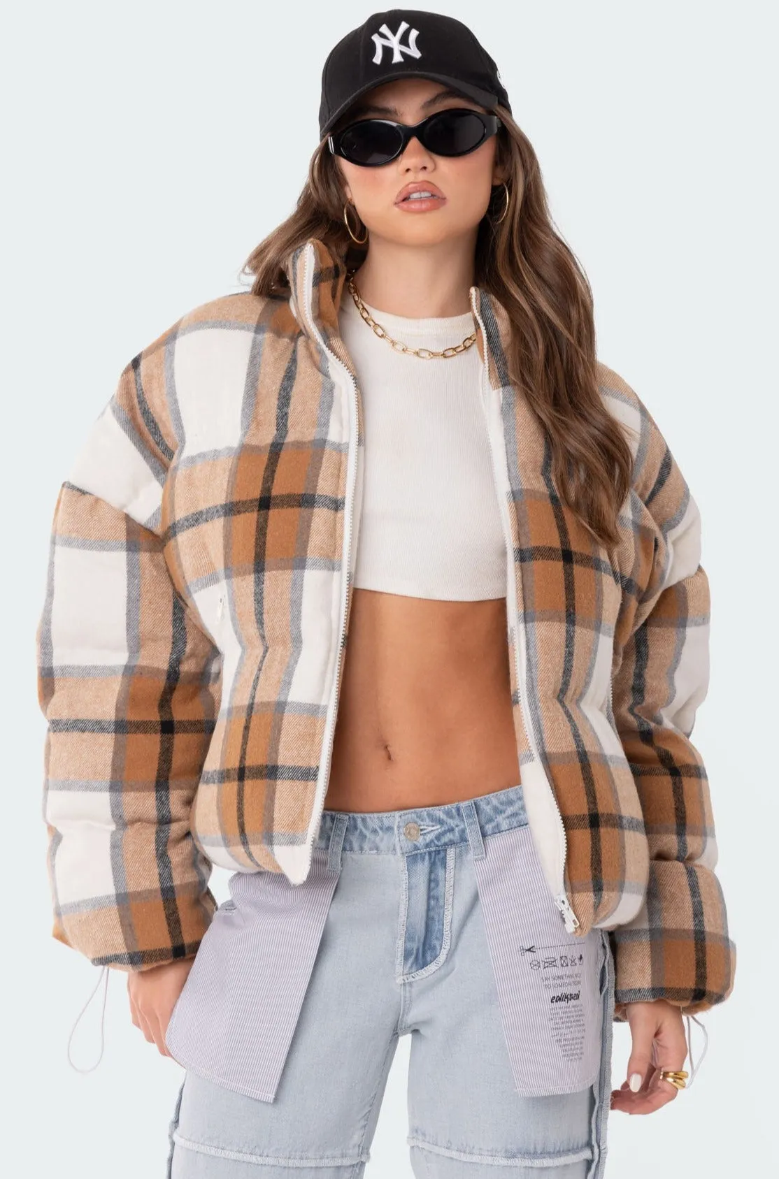 Presley Plaid Oversized Puffer sold by Edikted