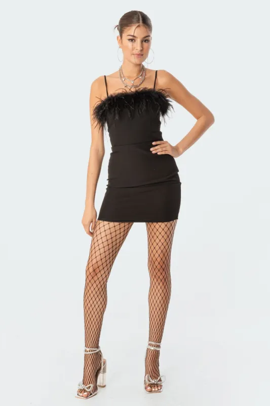 Betsie Faux Feather Mini Dress made by Edikted