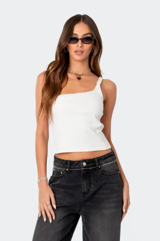 Tenley Asymmetric Ribbed Tank Top sold by Edikted