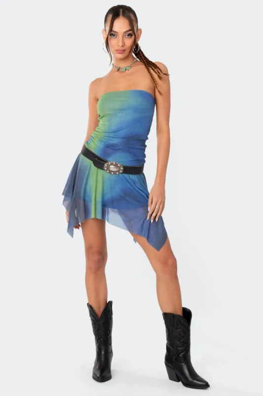 Element Printed Ruffle Mesh Mini Dress made by Edikted