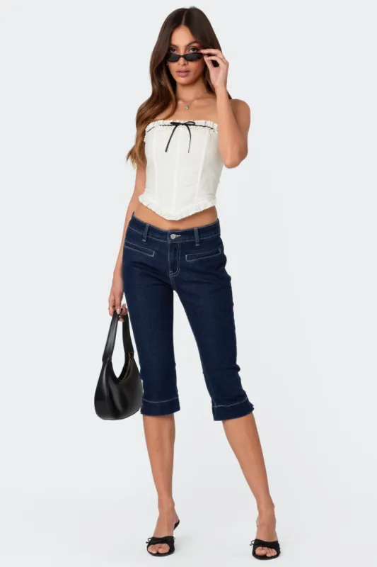 Contrast Stitch Capri Jeans sold by Edikted