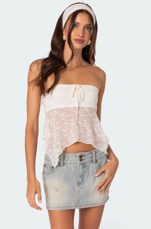 Embroidered Sheer Strapless Top sold by Edikted