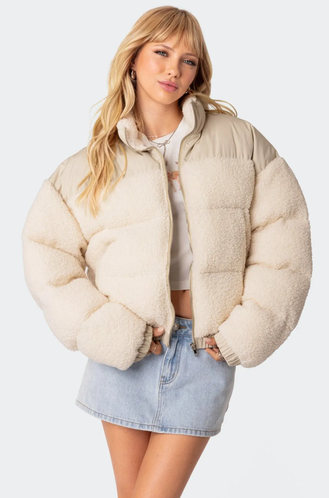 Oversized Sherpa Puffer sold by Edikted