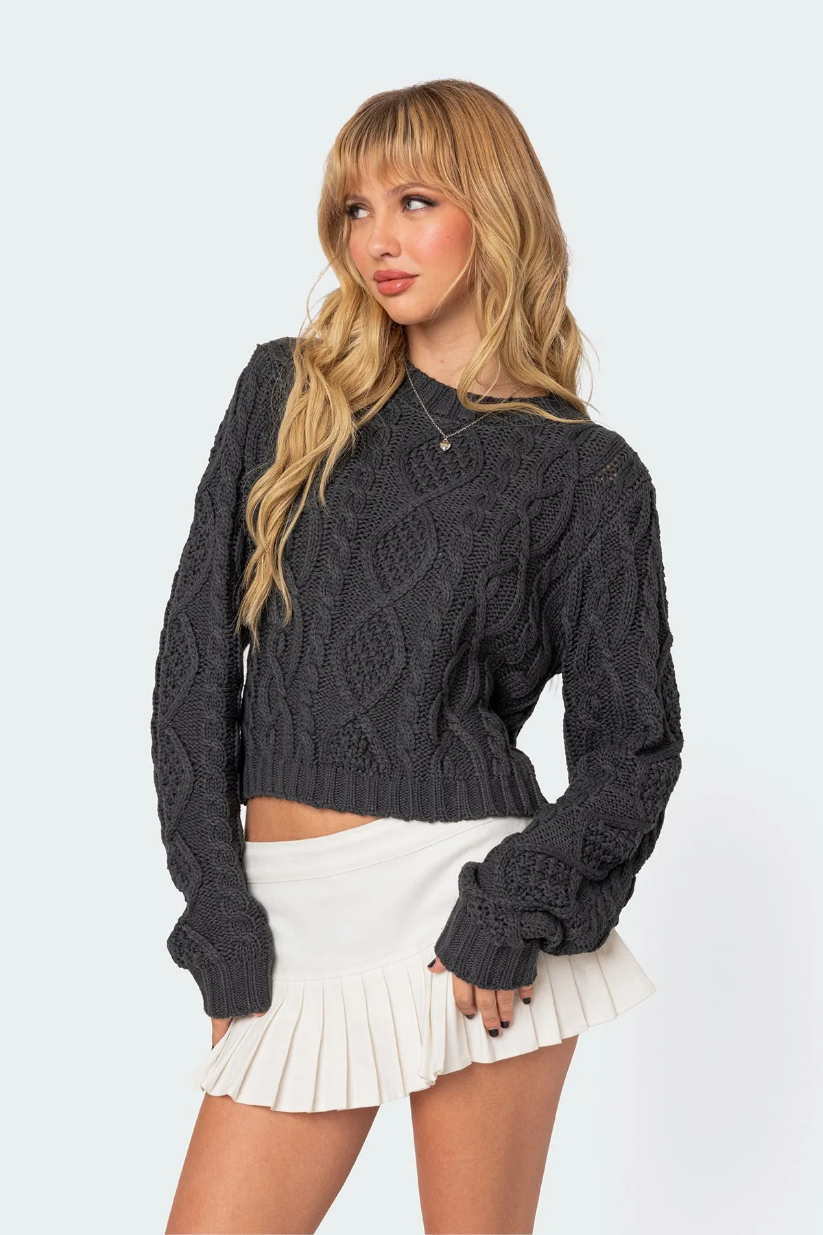 Poppy Cable Knit Sweater sold by Edikted product image thumbnail 3