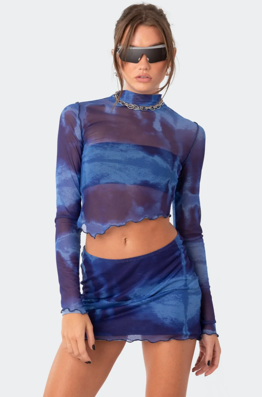Nina Printed Mesh Top sold by Edikted