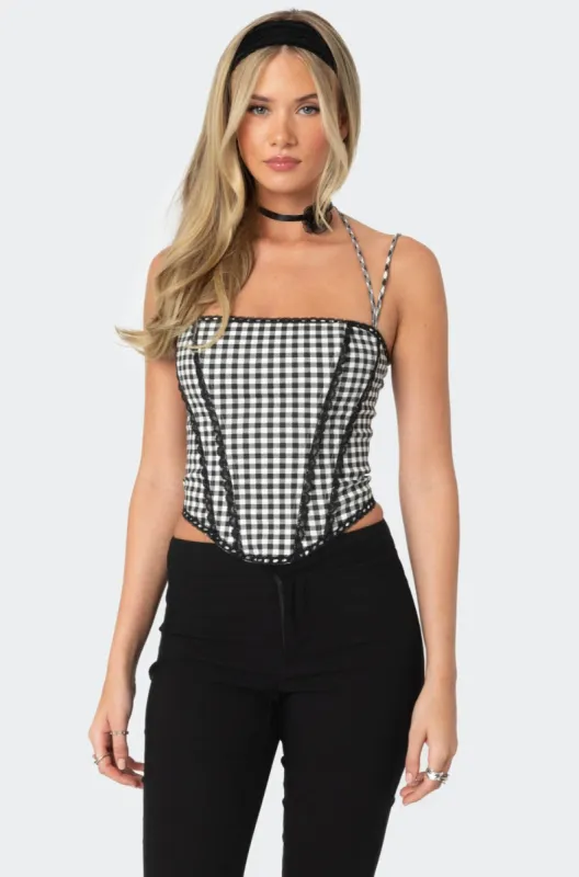 Gingham Lace Trim Corset sold by Edikted