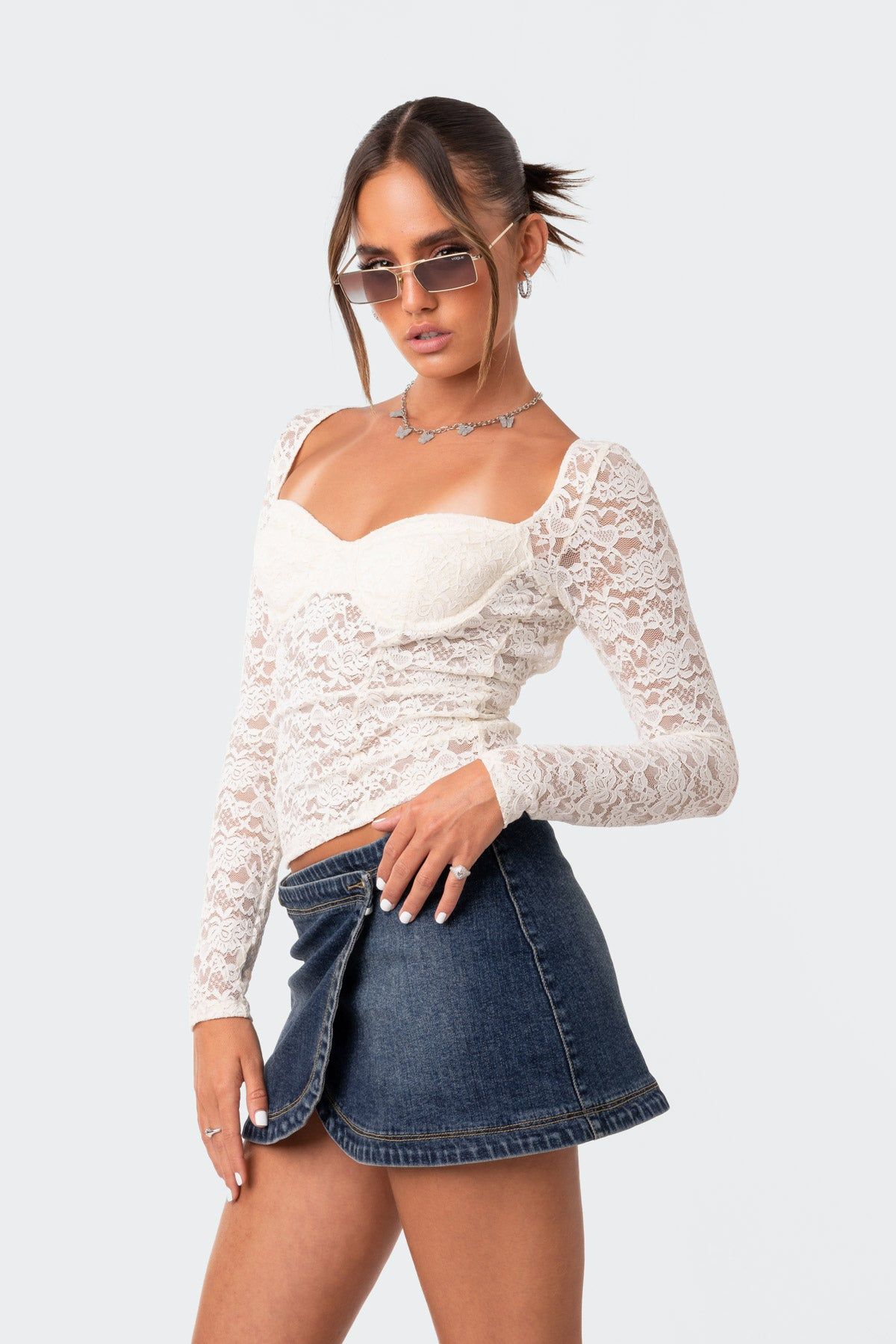 Lottie Lace Cup Open-Back Top sold by Edikted product image thumbnail 4