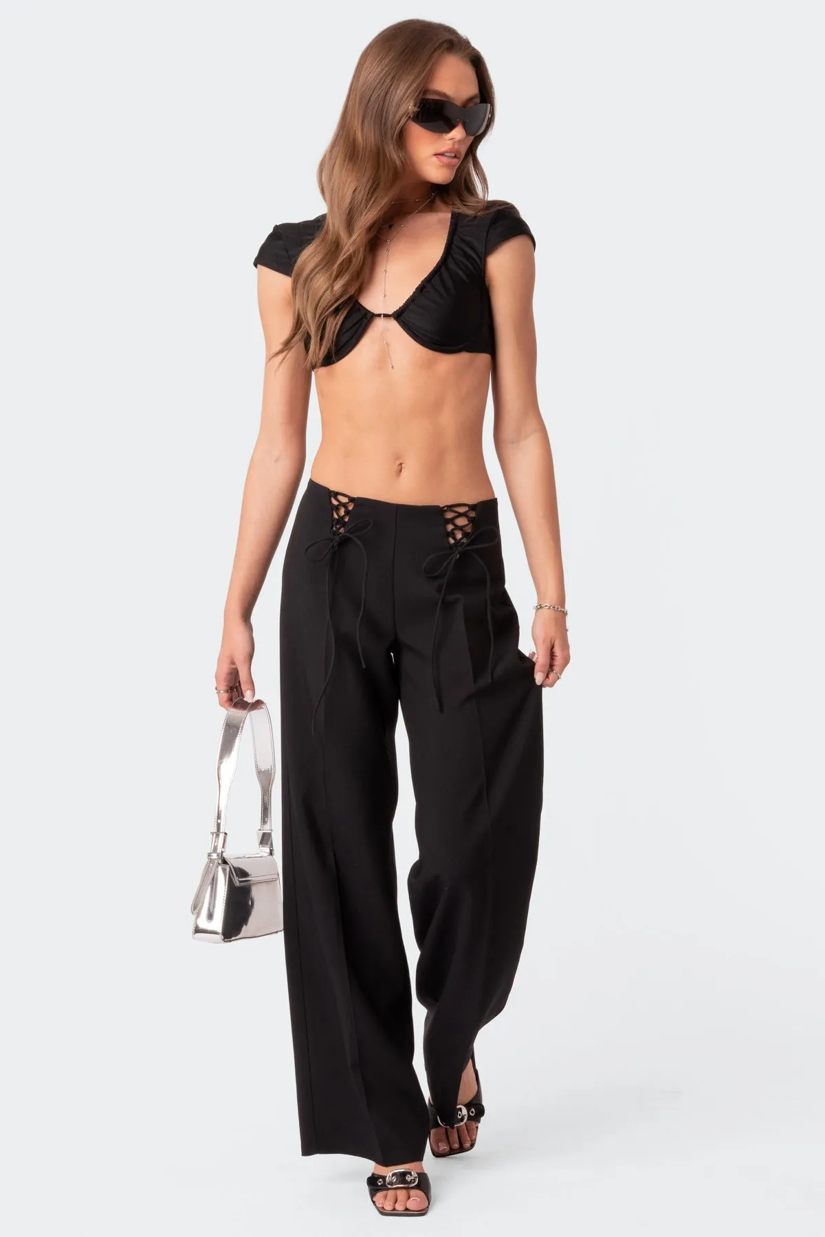 Abigail Lace Up Front Trousers sold by Edikted product image thumbnail 5