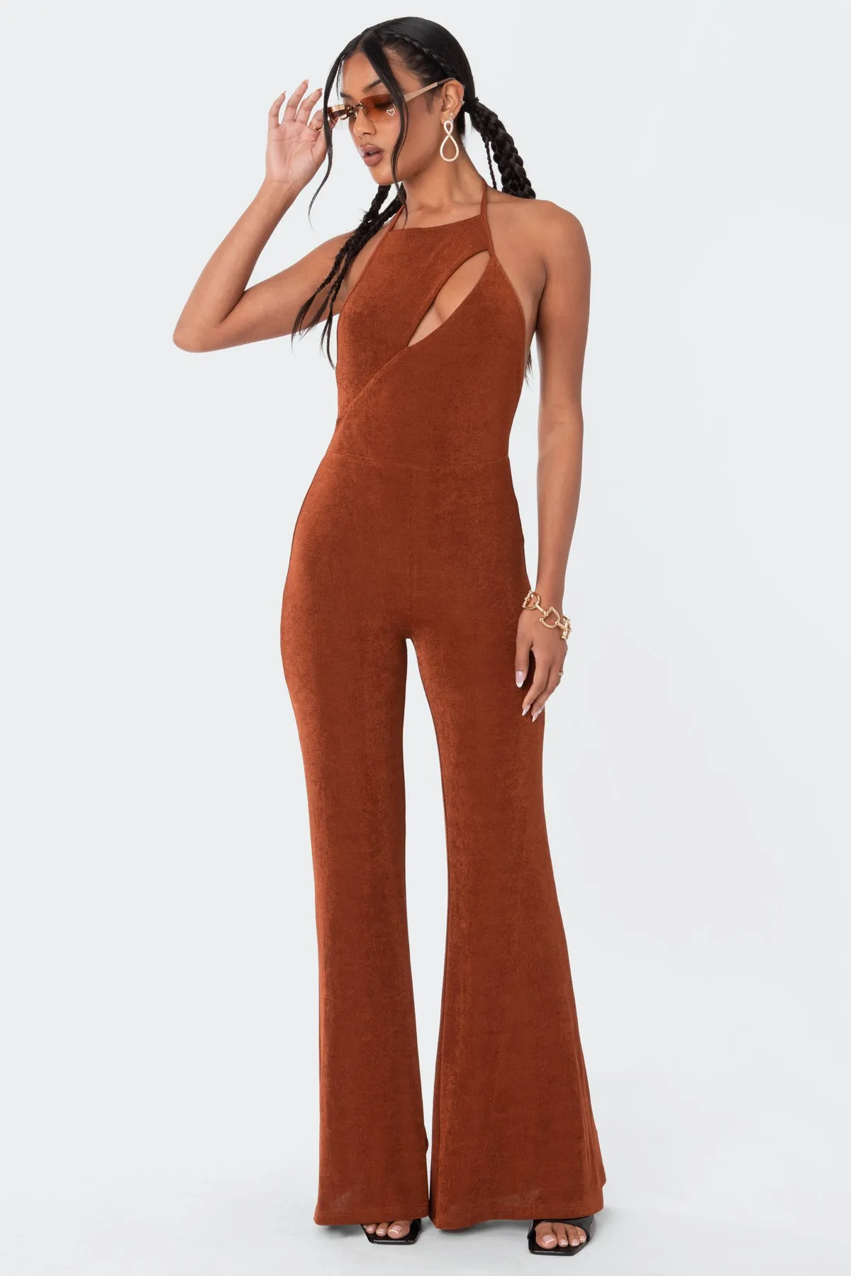 Kora Flared Open Back Jumpsuit sold by Edikted