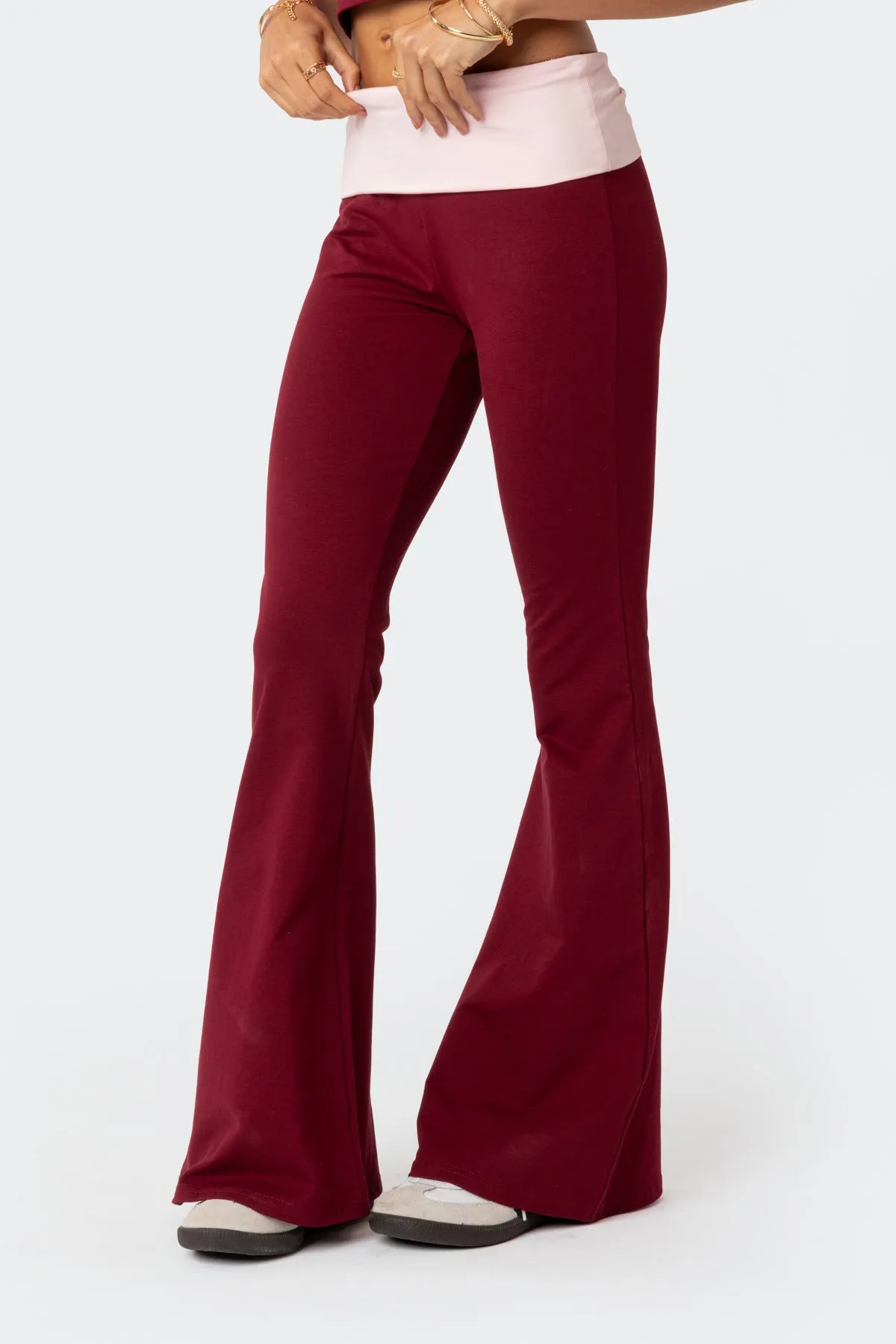 Contrast Fold Over Flared Leggings sold by Edikted product image thumbnail 3