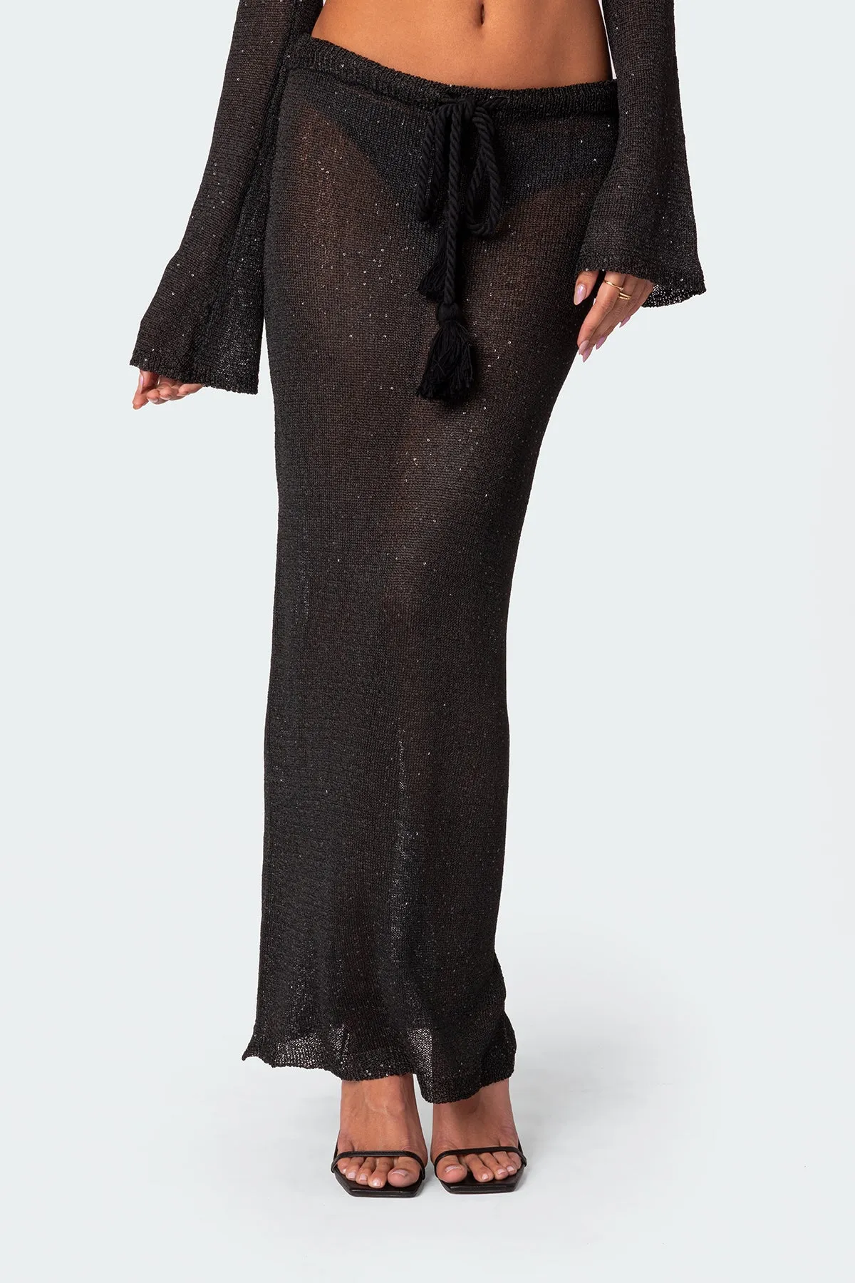 Micro Sequin Tassel Sheer Knit Maxi Skirt sold by Edikted product image thumbnail 2