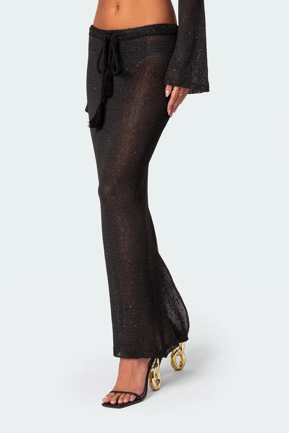 Micro Sequin Tassel Sheer Knit Maxi Skirt sold by Edikted product image thumbnail 3