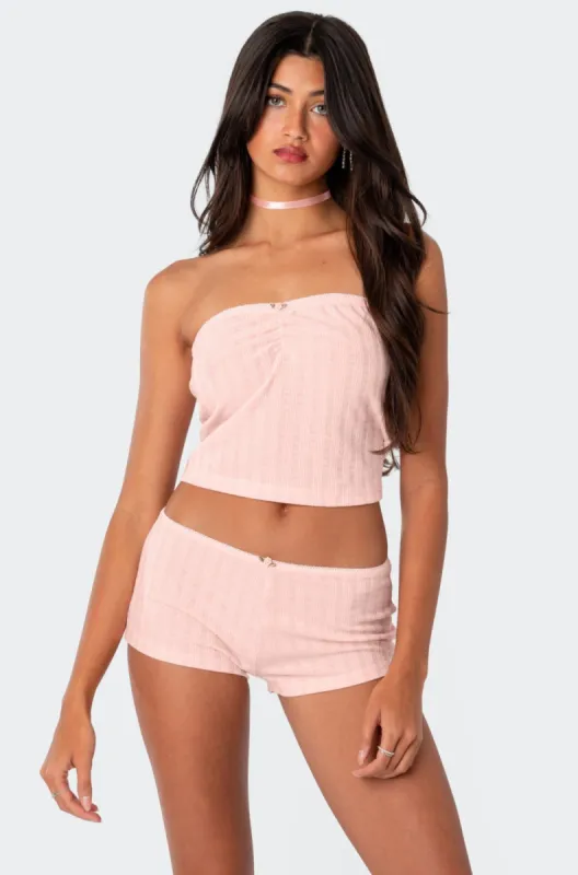 Sweetpea Ruched Pointelle Tube Top made by Edikted
