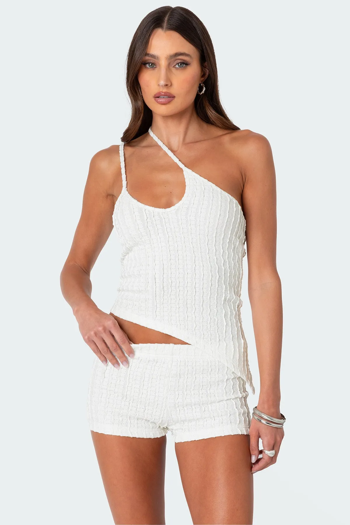 Phoebe Asymmetric Textured Knit Top sold by Edikted