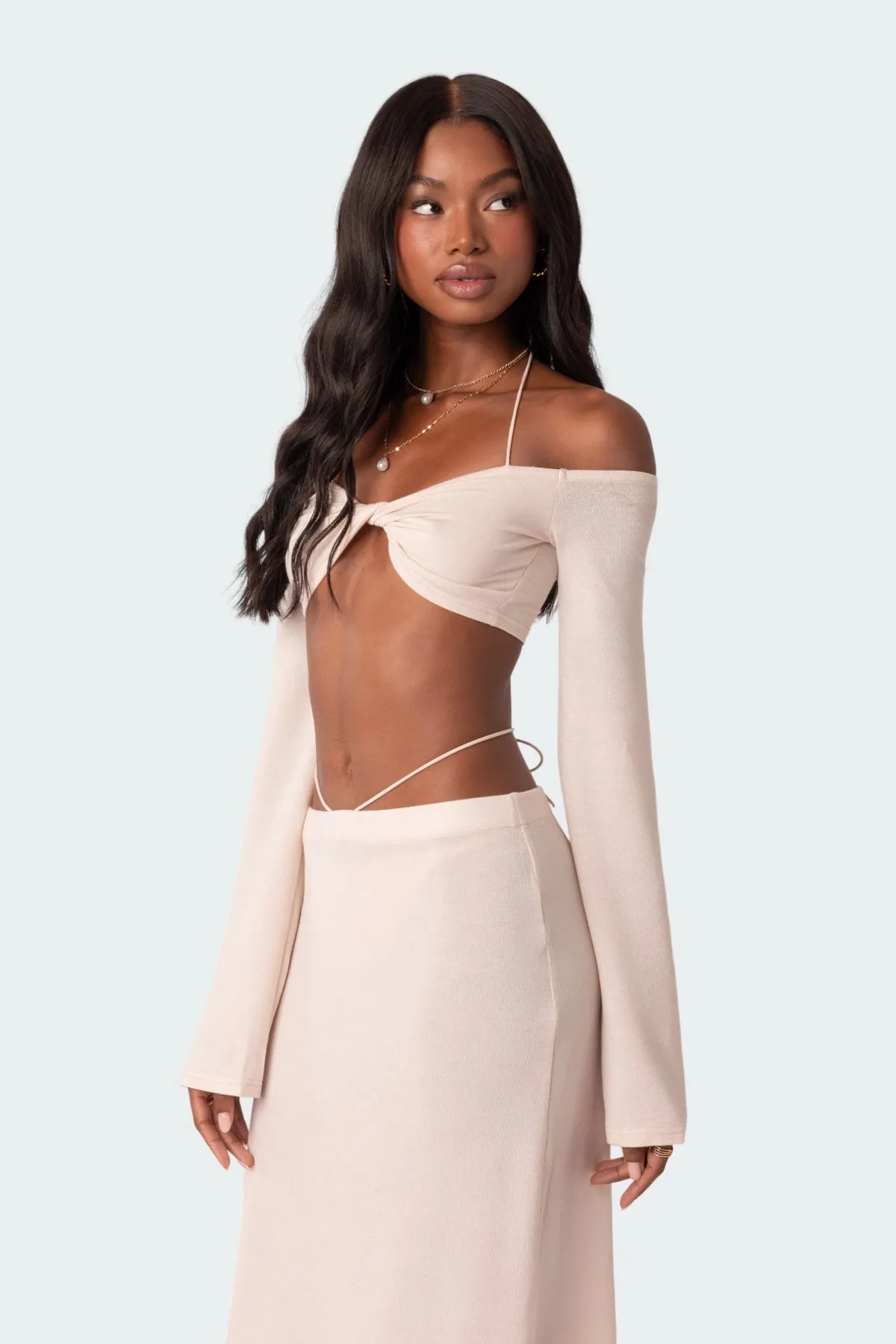 Celeste Off Shoulder Twist Crop Top sold by Edikted product image thumbnail 3