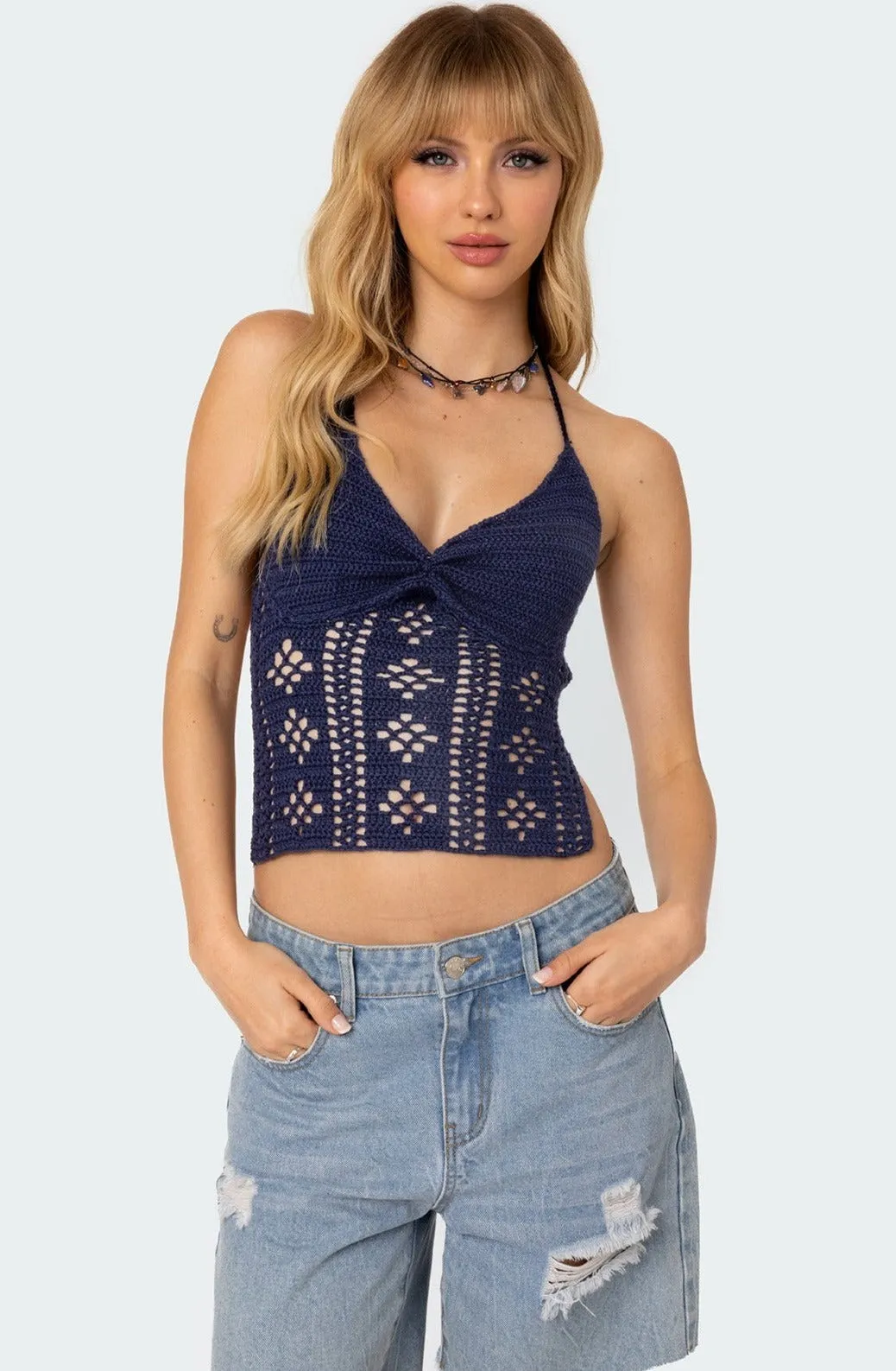 Jada Open Back Crochet Top sold by Edikted