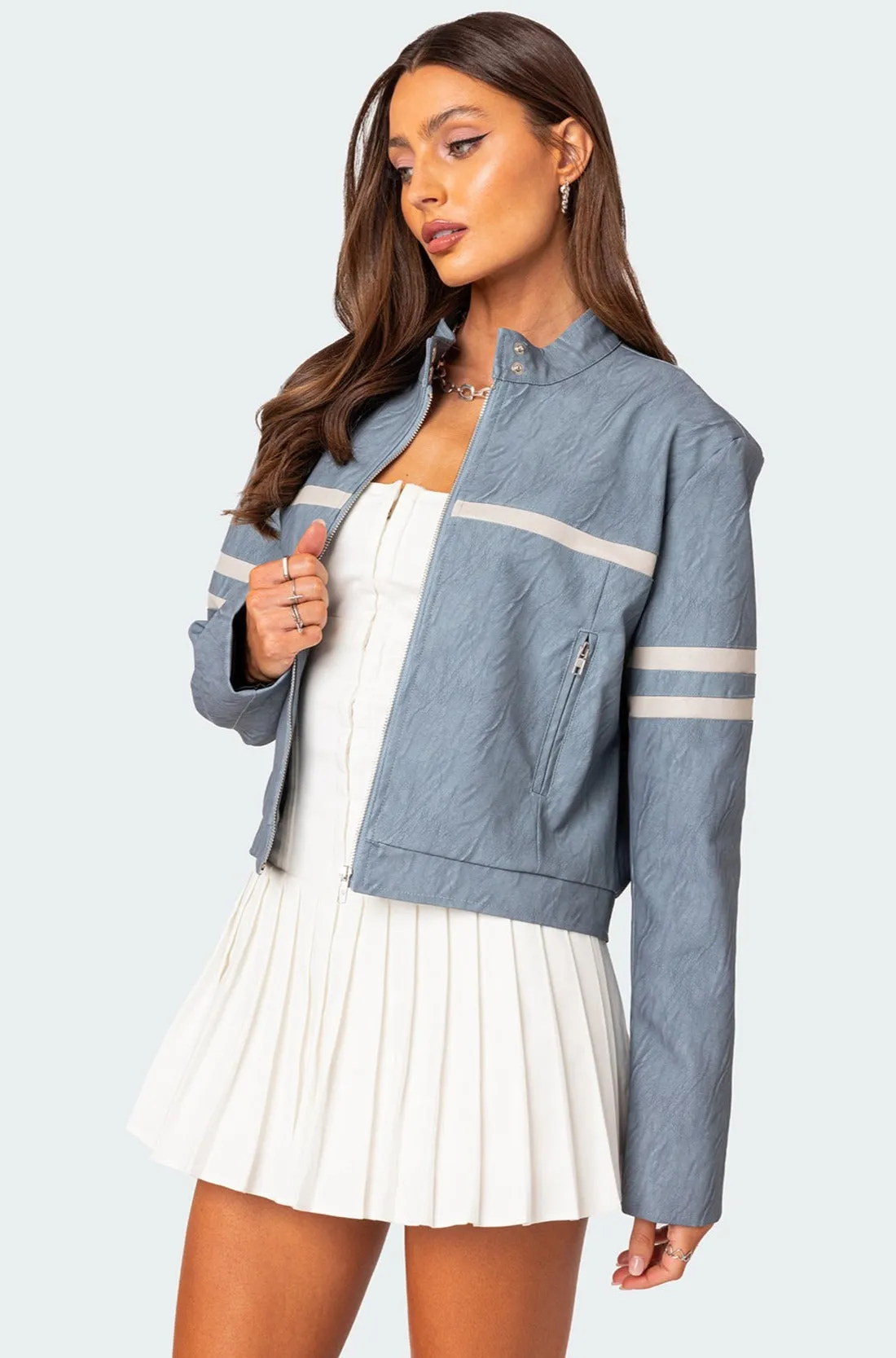 Rockstar Oversized Faux Leather Jacket sold by Edikted