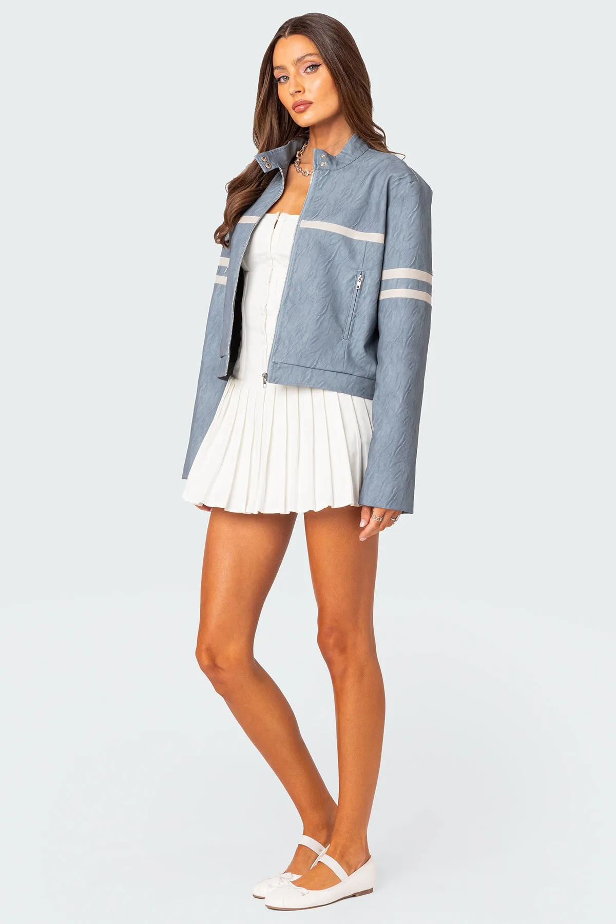 Rockstar Oversized Faux Leather Jacket sold by Edikted product image thumbnail 4