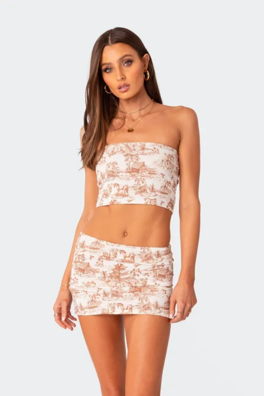 Delft Print Strapless Top made by Edikted