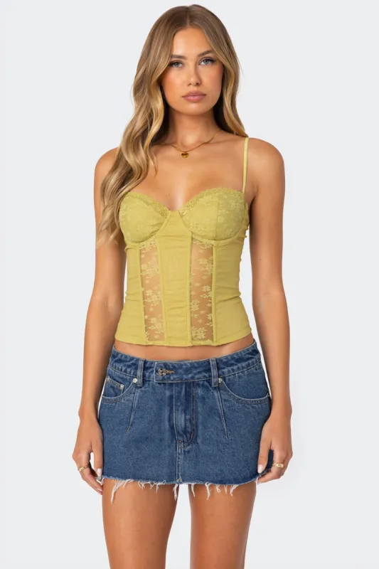 Avena Linen Look Lacey Corset sold by Edikted