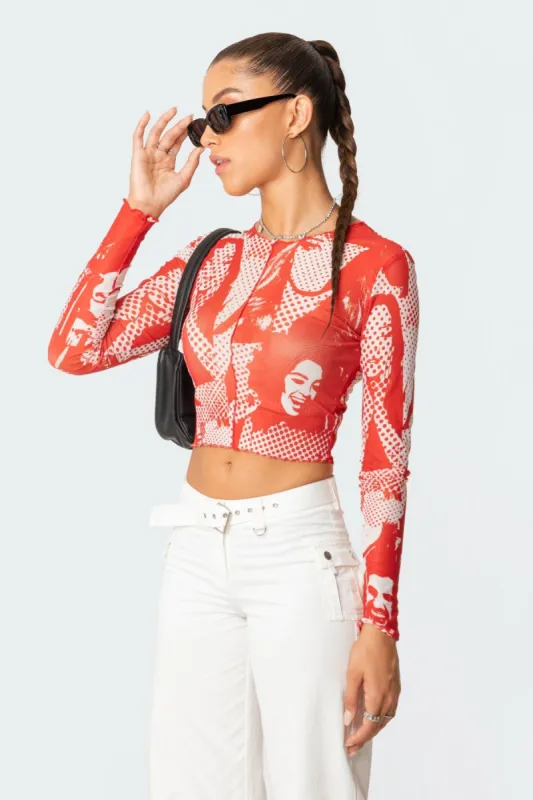 Roy Printed Mesh Top sold by Edikted