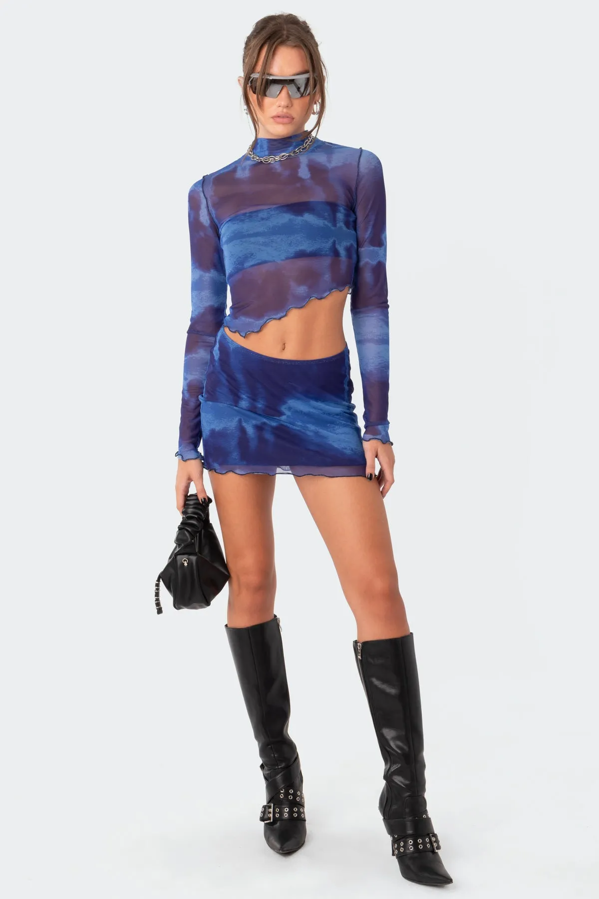 Nina Printed Mesh Mini Skirt sold by Edikted