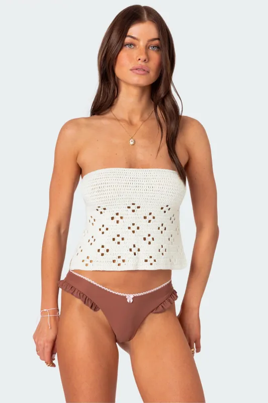 Niki Crochet Strapless Top sold by Edikted