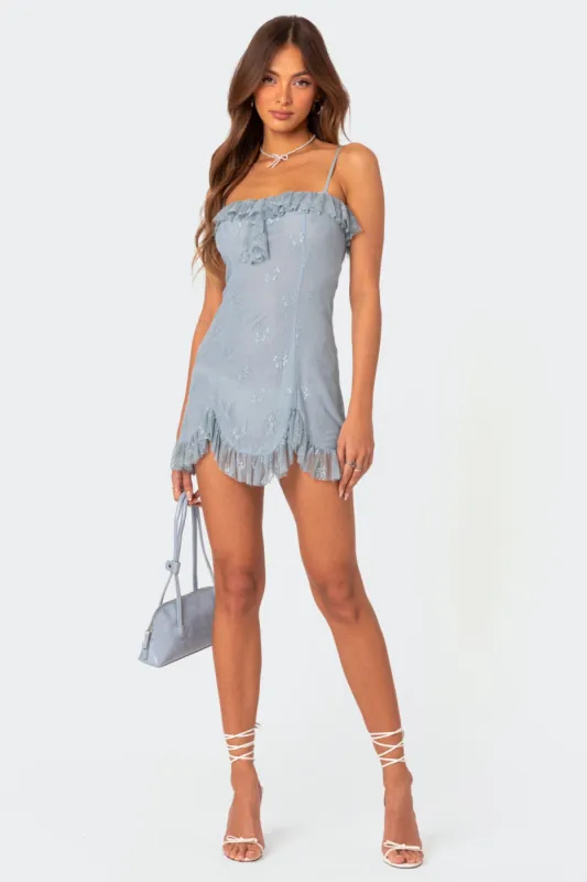 Fairy Girl Lace Mini Dress sold by Edikted