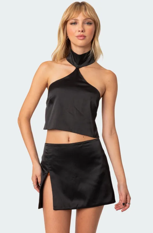 Daina Satin Effect Open-Back Crop Top sold by Edikted