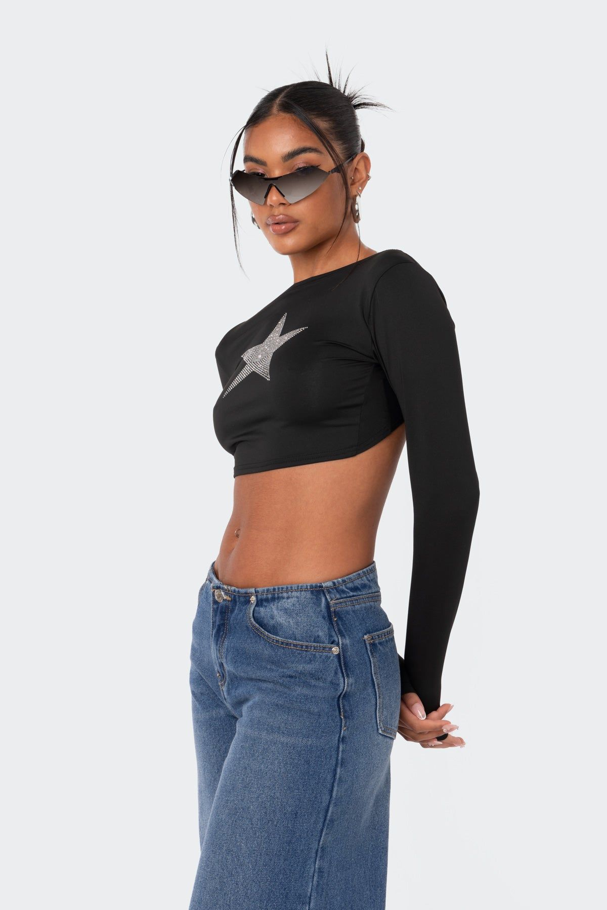Starlight Open-Back Rhinestone Crop Top sold by Edikted product image thumbnail 3