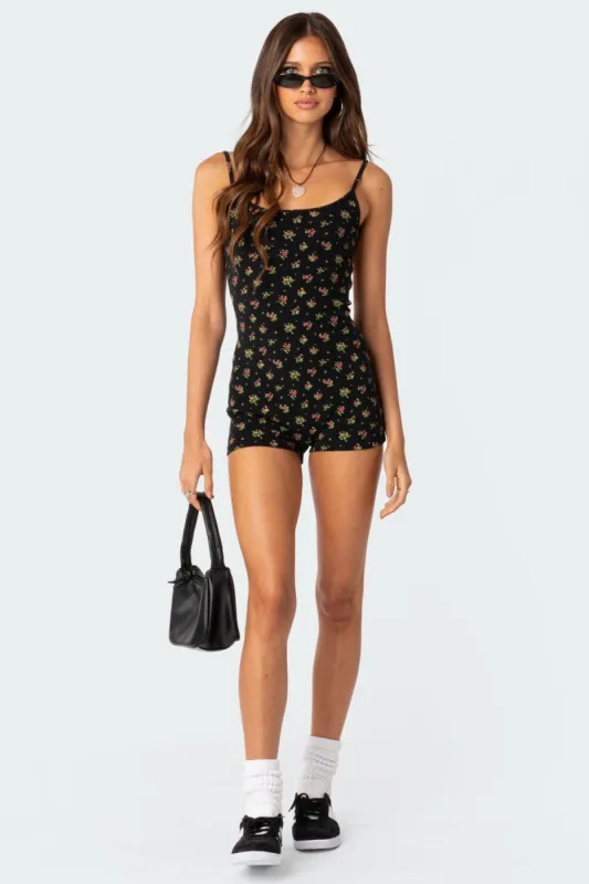 Ditsy Open Back Tie Romper sold by Edikted