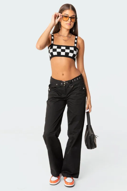 Checkers Knitted Crop Top sold by Edikted
