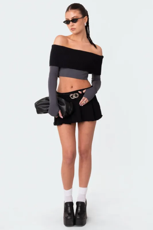 Washed Denim Pleated Micro Skort sold by Edikted