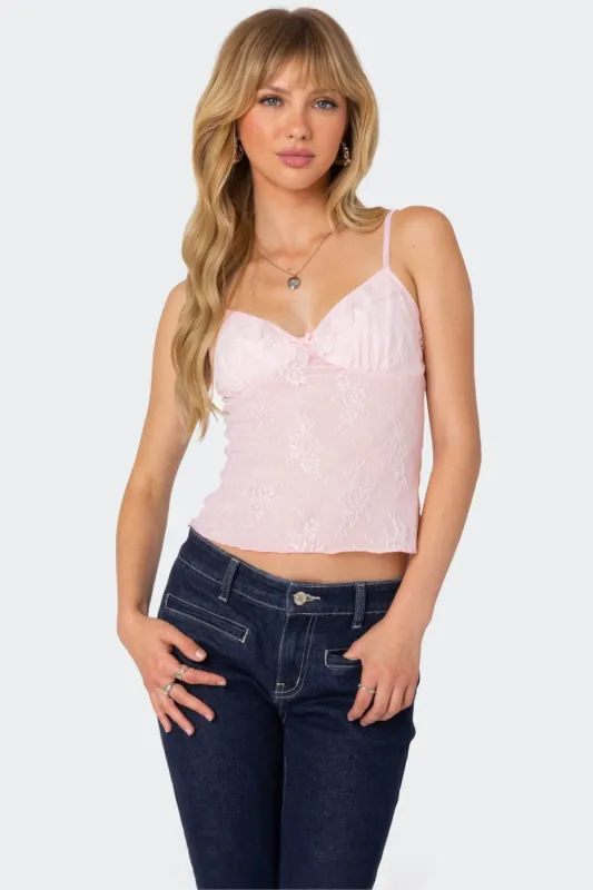 Angelina Sheer Lace Tank Top sold by Edikted