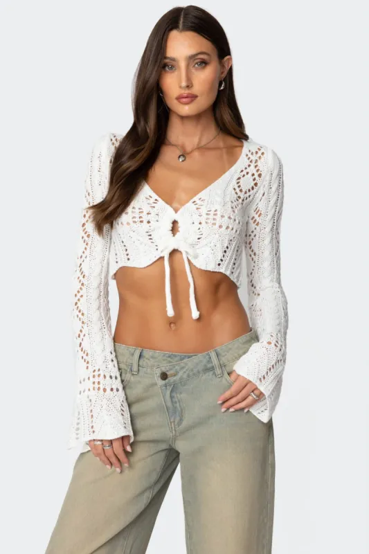 Tie Front Crochet Crop Top sold by Edikted