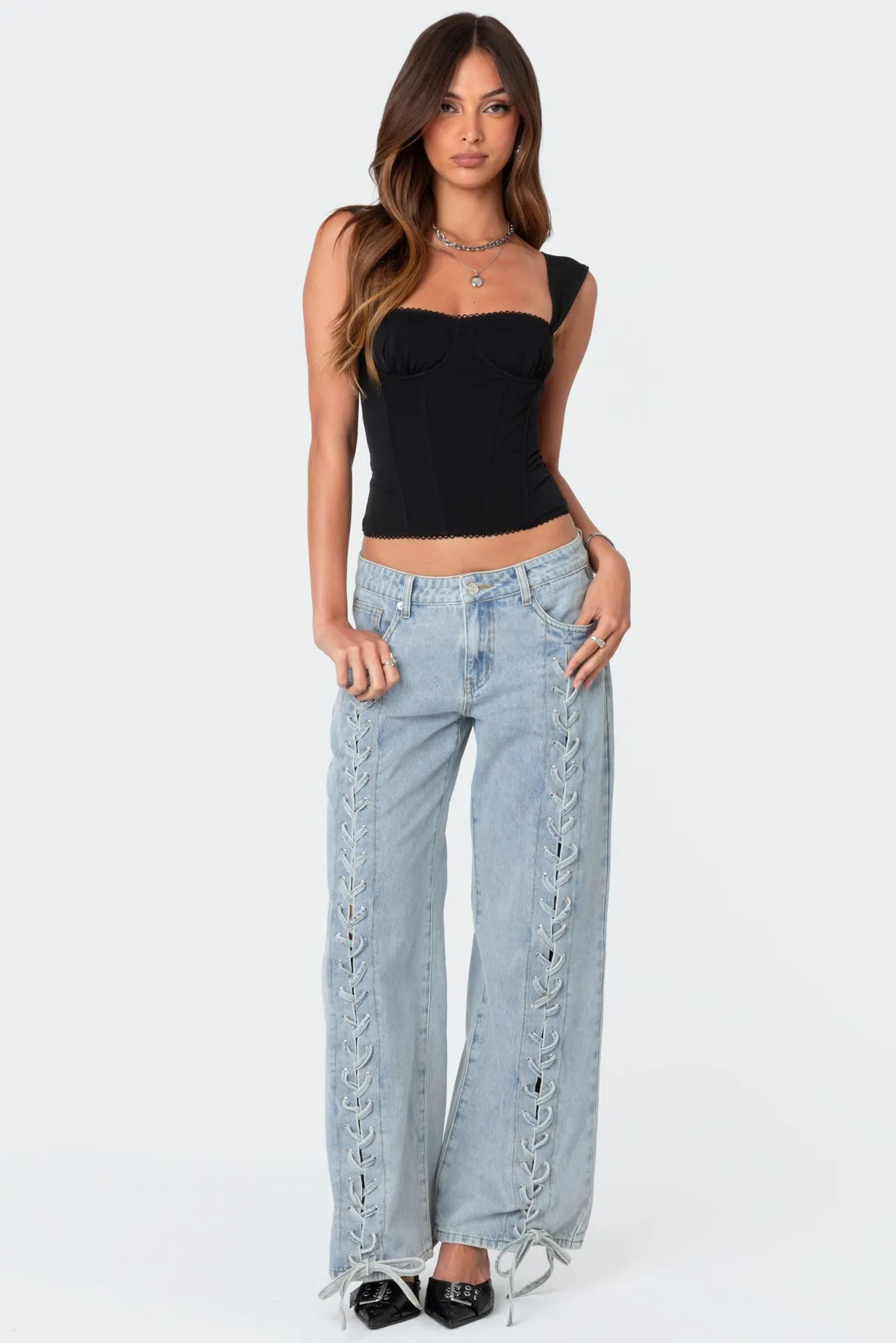 Laced Up Low Rise Jeans sold by Edikted product image thumbnail 3