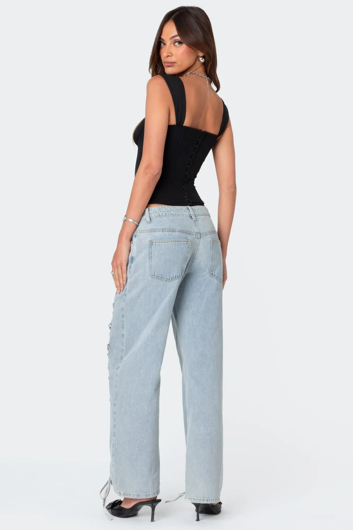 Laced Up Low Rise Jeans sold by Edikted product image thumbnail 4